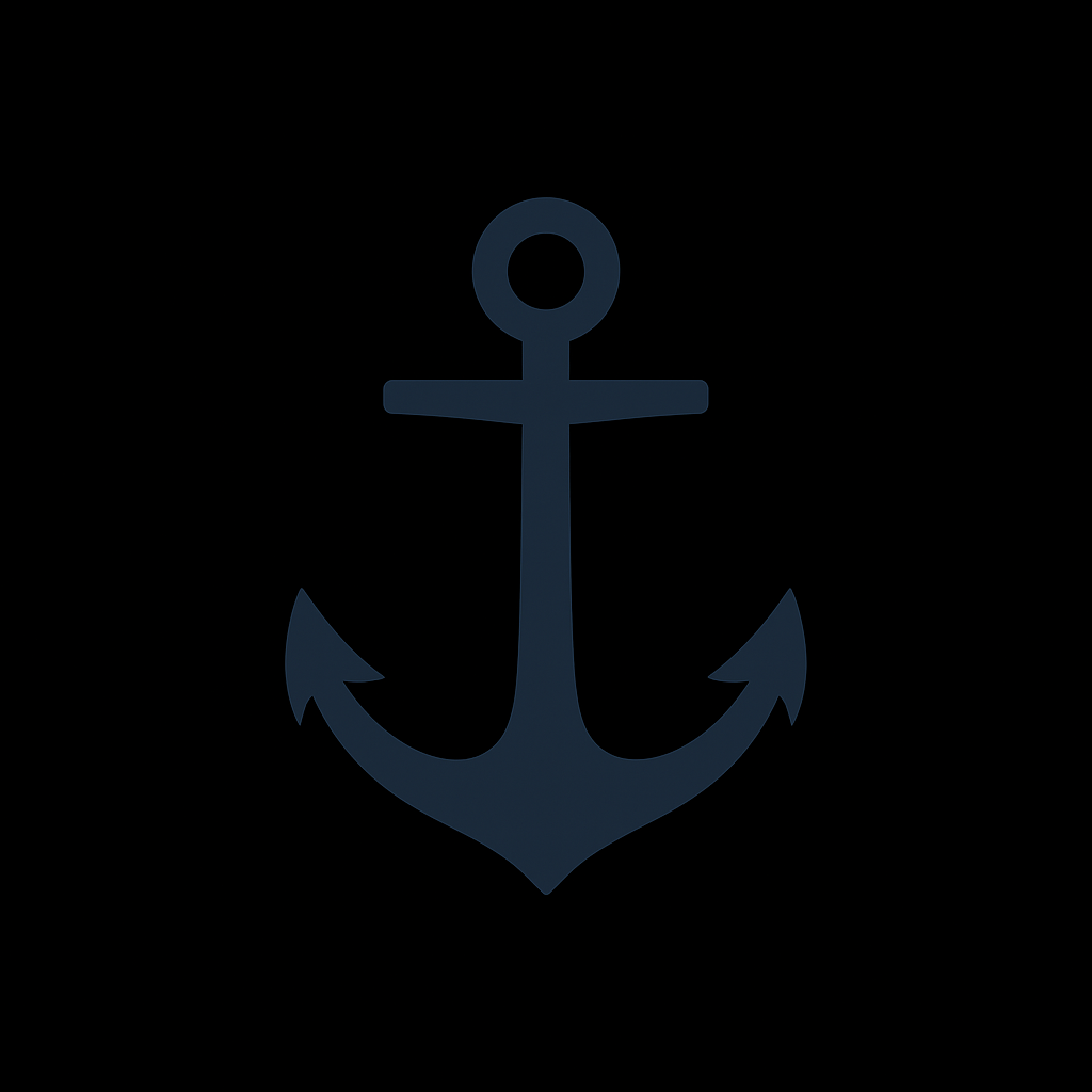A minimalist flat graphic of a large anchor on a black background, symbolizing being anchored.