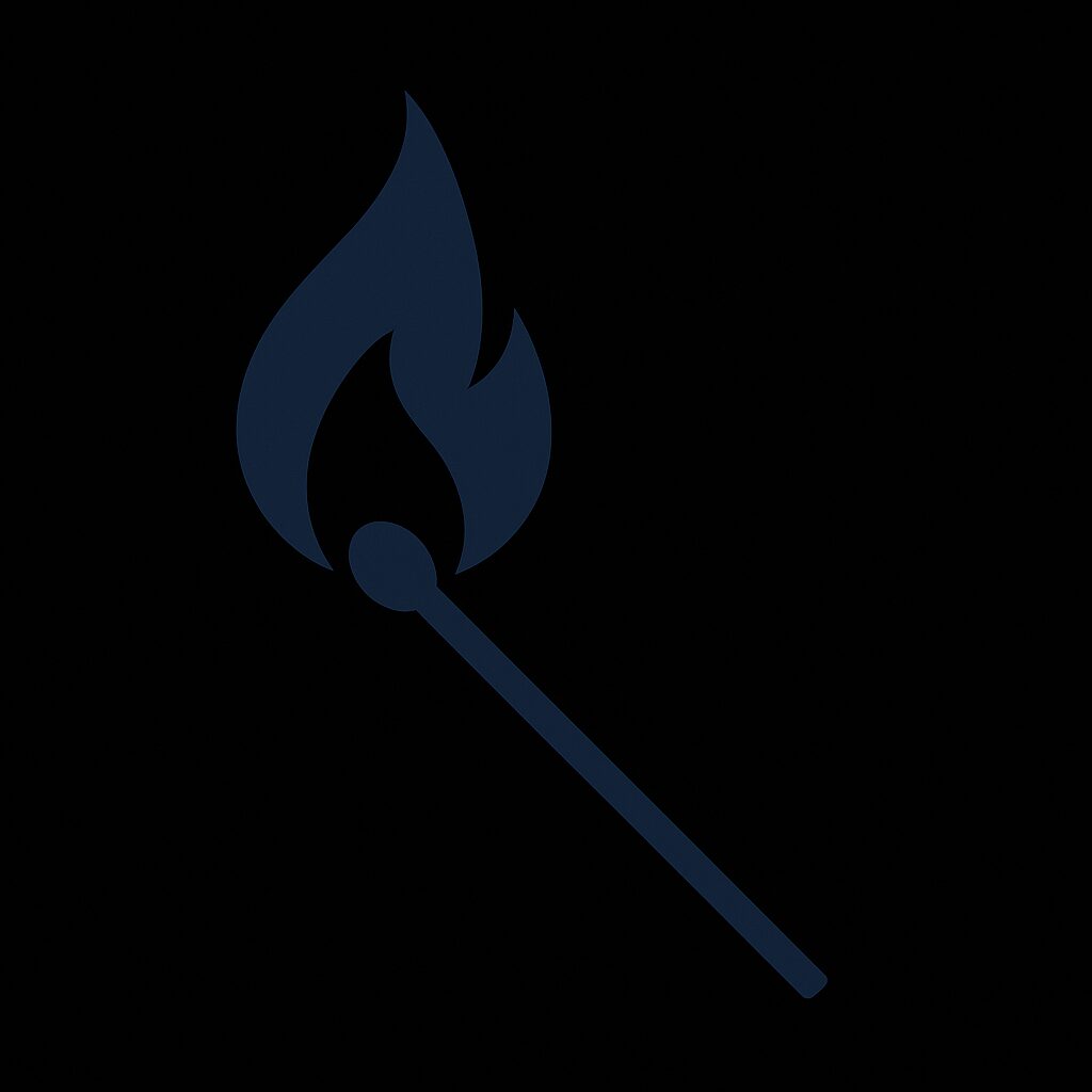A minimalist flat graphic of a lit match on a black background, symbolizing guidance and light.